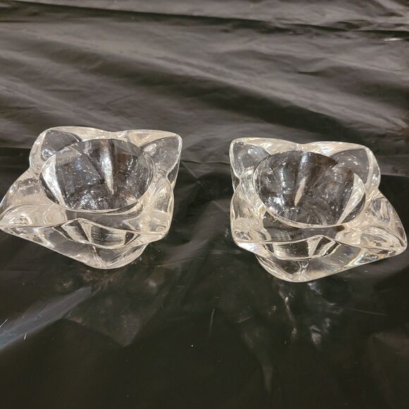 pair of petal Federal Glass Co candleholder clear dinner party table - Picture 4 of 8